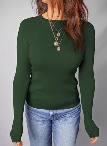 Dokotoo Sweaters for Women Casual Long Sleeve Womens Early Fall Fashion 2026 Solid Wool Soft Warm High Neck Outfits Lightweight Cute Basic Pullover Tops Trendy Green Large - Thumbnail 5