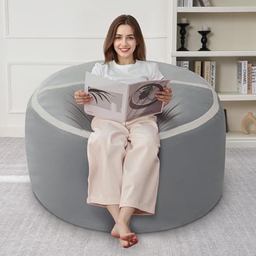 HABUTWAY 3ft Bean Bag Chair Giant Bean Bag Chairs with Memory Foam Filled, Large Beanbag Chair with Removable Dutch Velvet Cover for Living Room, Bedroom, Dorm, Light Grey - Image 1