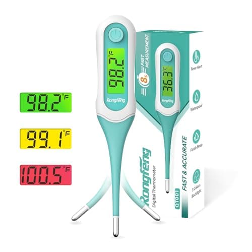 Digital Oral Thermometer, 8s Fast Reading Thermometer for Adults and Kids with 3 Color Backlit and Fever Alarm for Oral, Rectal, Underarm - Image 1
