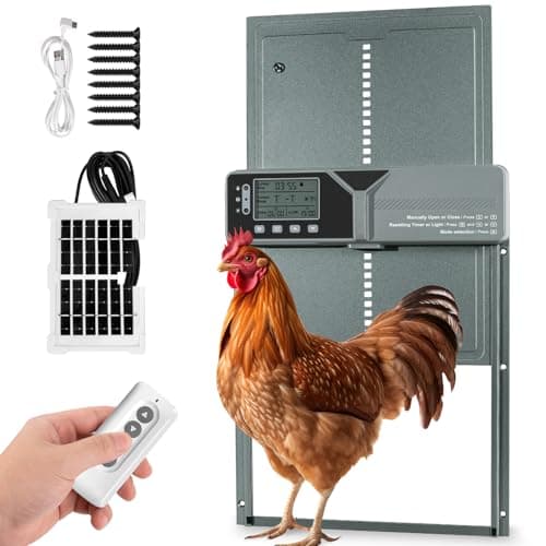 fophop Large Automatic Chicken Coop Door, Solar Powered with Upgraded 4000mAh Battery, Light Sensor, Timer, Remote & Manual Control, Anti-Pinch Safety Auto Door for Chickens, Ducks & Geese, Blue