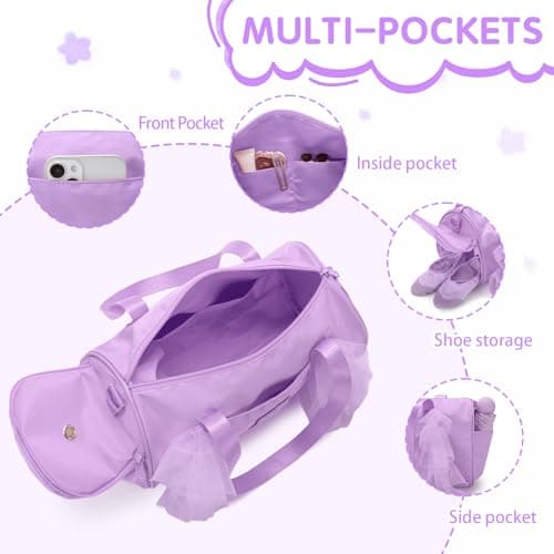 Gitus Birthday Gifts for Girls Age 4-8 Personalized Dance Bag Duffle Bags with Initial Letter Patch Ballets Bag for Girls Mini Travel Tote (Lavender-M) - Thumbnail 5