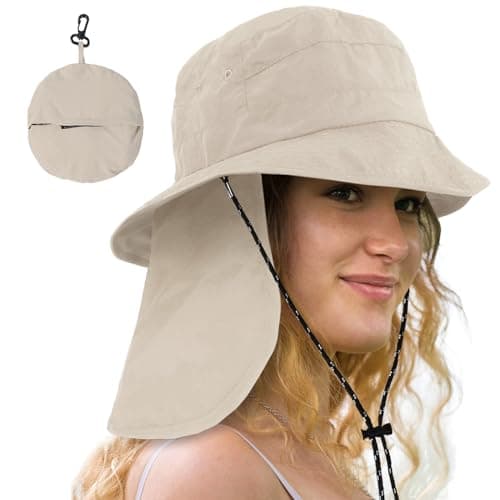 Water-Resistant Sun Rain Hat for Women Wide Brim UPF50+ Protection Packable Men Bucket Safari Fishing Hat with Neck Flap - Image 1