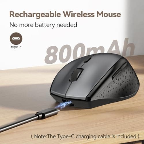 TECKNET Rechargeable Mouse with Jiggler, Plug & Play, 2.4G Connection with USB-C Adapter, Silent Mouse Quiet Click, 6400 DPI Ergonomic Mouse, Cordless Computer Mice for Laptop, Desktop, PC - Thumbnail 3