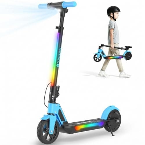 isinwheel S4 Electric Scooter for Kids Ages 6-14, 200W Foldable Kids Electric Scooter with 3 Speeds (5/8/12 Mph), LED Display, Colorful Lights, Gift for Kid