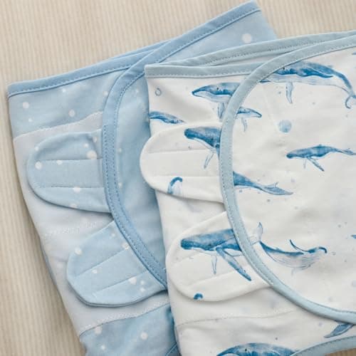 CIVARUA KIDS Baby Swaddles for Newborn Organic Cotton,Soft & Snug Newborn Velcro Swaddle 0-3 Months Sleep Sack Helps Calm Startle Reflex, 2-Pack Wrap Nursery Swaddling Blankets Whale - Thumbnail 5