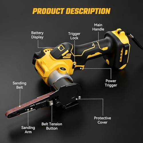 Cordless Belt Sander for Dewalt 20V Battery, 3/8"x13" Mini Detail Sander with 20PCS Belts, 360° Adjustable, LED Display, Finger Sander for Wood, Paint, Metal Rust, DIY (Battery Not Included) - Thumbnail 6