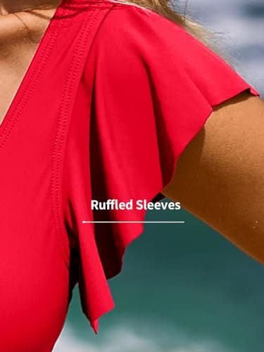 SOCIALA Bathing Suit for Women Tummy Control Swimsuits Ruffle Sexy One Piece Swimsuit High Cut Tankini Swimwear Red S - Thumbnail 4