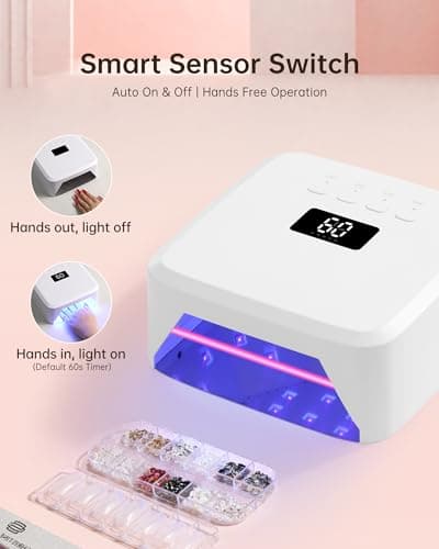 UV Nail Lamp CHRISTINE SHELLY, Rechargeable LED Nail Light Professional Nail Dryer with 4 Timer Setting, Touch Control & Auto Sensor Curing lamp, White Women - Thumbnail 6