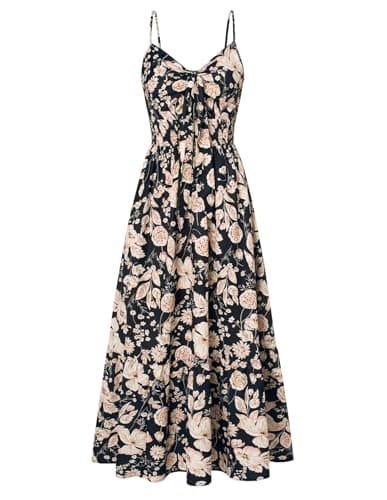 GRACE KARIN Womens Summer Floral Maxi Dresses 2026 Long Flowy Boho Dress Beach Vacation Sundresses Casual Clothes with Pocket Black Beige Floral 2XL - Image 1