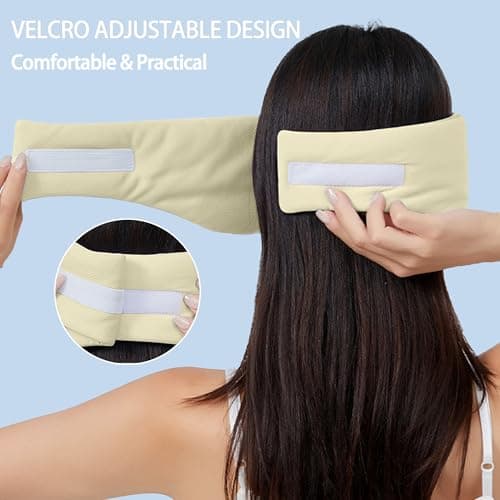 Vettres Reversible Warm & Cool Sleep Mask Wrap-Around Blackout Eye Masks for Side Sleepers Adjustable Unisex Eye Cover for Travel Office & Rest Beige - Thumbnail 4