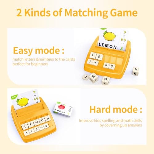 DEGIDEGI Educational Toys for Kids Ages 3-8, Matching Letter Spelling Game ABC Math Learning, Xmas Birthday Party Gifts for 3 4 5 6 7 8 Year Olds Boys and Girls Yellow - Thumbnail 2