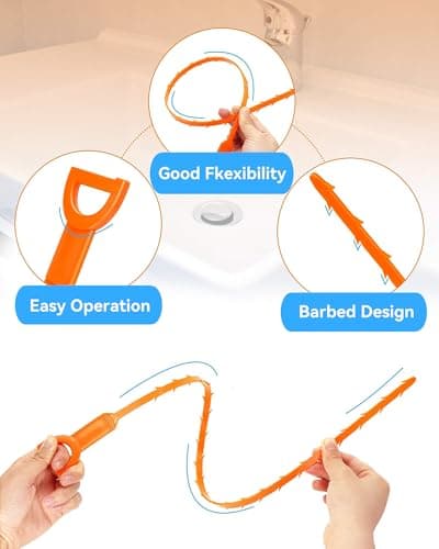 Drain Snake Clog Remover Tool, 3 Plastic (20 Inches) and 1 Stainless Drain Snakes (33 Inches) Included, Effectively Clean Hair and Other Clog for Toilet, Kitchen Sink, Bathroom Tub - Thumbnail 6