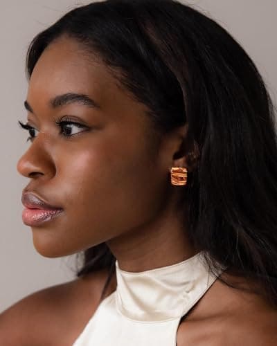 UANNEAU Rose Gold Chunky Earrings for Women Trendy, 14K Plated Gold Dainty Wavy Square Earrings Statement Minimalist Hypoallergenic Stud Earrings - Thumbnail 3
