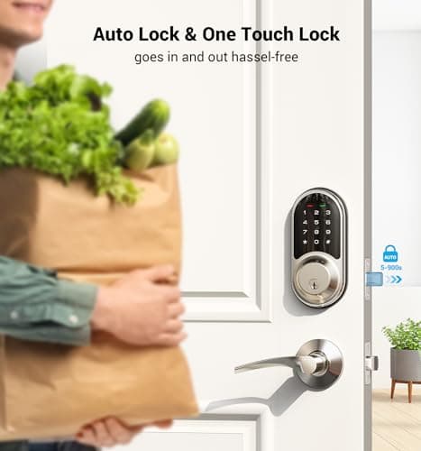 Veise RZ06B Smart Lock for Front Door, 2 Lever Handle Set, Keyless Entry Deadbolt, App Control, Electronic Digital Touchscreen Keypad, Auto Lock, IP54 Waterproof, Easy Installation, Satin Nickel - Thumbnail 3