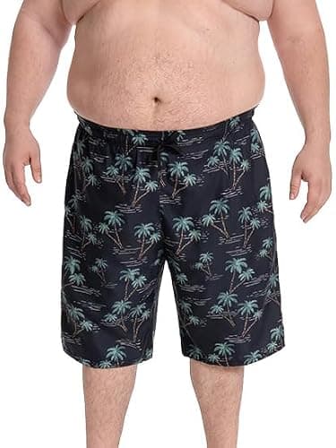 Yansylphsan Men‘s Big & Tall Swim Trunks 10 Inch - Quick Dry Beach Shorts with Compression Liner & 3 Pockets for Swimming, Beach (2X-6X) Black Leaves - Image 1