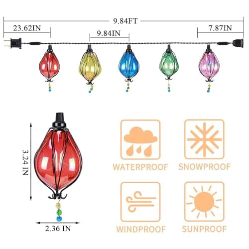 Vigdur Multicolor Outdoor String Lights with 10 Bulbs Connectable Waterproof, Indoor Outdoor Patio Light for Party Wedding Bedroom Cottagecore Decor - Thumbnail 2
