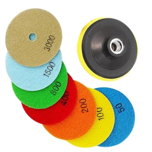 BRSCHNITT Dry Diamond Polishing Pad Set,7pcs 4 inch (#50-#3000),for Granite Stone Marble Sanding used on Grinder or Polisher, with Hook & Loop 5/8-11 Plastic Backing Holder Pads - Image 1