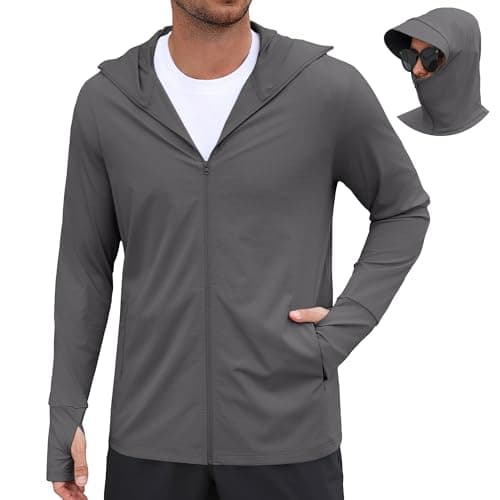 COOFANDY Men's UPF 50+ Light Jacket Full Zip Sun Protection Hoodie Long Sleeve Sun Shirts for Men Hiking Fishing Zip Pockets Dark Grey - Image 1