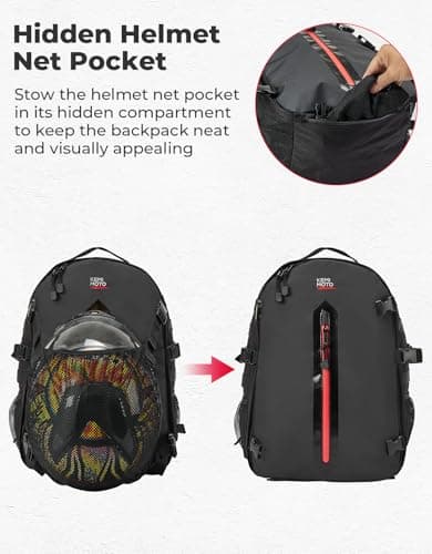 KEMIMOTO Motorcycle Helmet Backpack, 35L Storage Bag with Expandable Hidden Net for Full Face Helmet, Riding & Daily Commute Gift for Men - Thumbnail 4