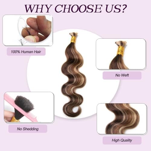 MsFan Boho Braiding Hair Body Wave 100% Virgin Human Braiding Hair 100G #4/27/30 Human Hair for Boho Braids 20 Inch - Thumbnail 5