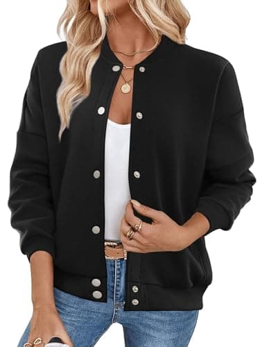 GEMLON Womens Button Down Sweatshirts Jackets Long Sleeve Casual Loose Outwear with Pockets Black 2XL - Image 1