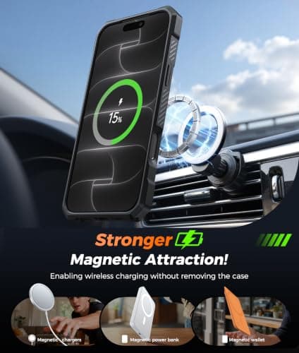 FNTCASE for iPhone 17 Pro-Max Case: [360 Spin Magnetic Ring Kickstand] [Compatible for MagSafe] [Screen Protector] Heavy Duty Military Grade Protection Protective Phone Case with Stand Black - Thumbnail 3