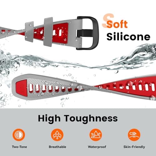 Velocarer Watch Band for Garmin Forerunner 265/Forerunner 255/Vivoactive 4/Venu 3/Venu 2, 22mm Quick Release Silicone Sport Bands, Light Gray & Red - Thumbnail 3