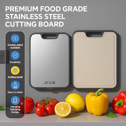 Stainless Steel Cutting Board, Knife-Friendly Double Sided Cutting Board with Anti-Slip Base, Non-Porous Metal Cutting Board for Kitchen Food Prep - Thumbnail 2