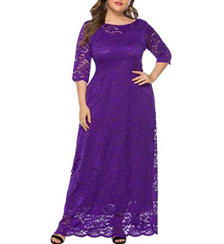Eternatastic Womens Floral Lace 2/3 Sleeves Maxi Dress Evening Party Long Dress XL Purple - Image 1