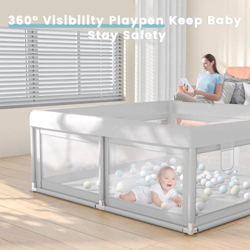 Hiaksedt Baby Playpen 50x50 Inch, Play Pens for Babies and Toddlers Baby Fence Play Yards for Indoor & Outdoor with Breathable Mesh Anti-Fall Playpen - Thumbnail 3