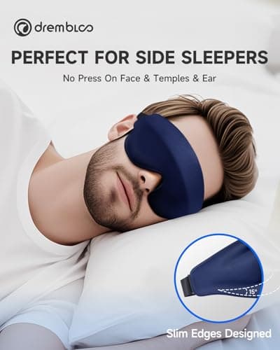 Sleep Mask for Side Sleeper Men Women, 100% Light Blocking Eye Mask for Lash Extensions, Soft 3D Contoured Zero Pressure Blindfold Sleeping Masks for Travel, Breathable Adjustable Eye Cover, Navy - Thumbnail 4