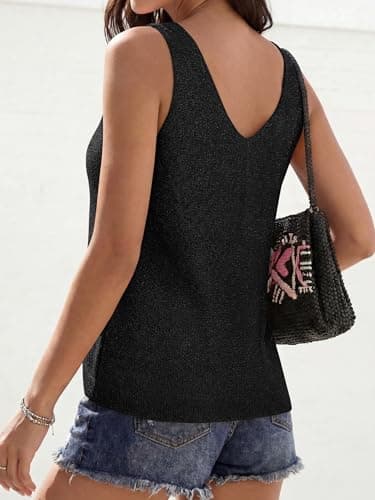 BTFBM Sweater Vest Women 2026 Spring Summer Sleeveless V Neck Sparkle Knit Basic Loose Fit Tank Tops Vacation Outfits(Black, XX-Large) - Thumbnail 3