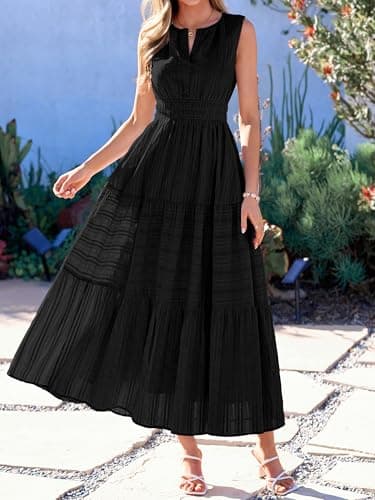 BTFBM Summer Dresses for Women 2026 Sleeveless Boho V Neck A Line Flowy Spring Casual Maxi Dress Beach Vacation Pockets(Black, Medium) - Thumbnail 2