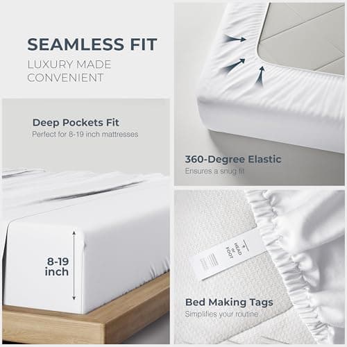 THREAD SPREAD 100% Egyptian Cotton Sheets Queen Size - Luxury 1500 Series Queen Sheet Set Egyptian Cotton (4 PC, White), Silky Soft, Sateen Weave, Cooling & Breathable, 17" Deep Pocket Bed Set - Thumbnail 6