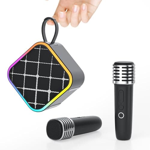Mini Portable Karaoke Machine with 2 Wireless Mic,Home Karaoke System for Kids,Travel/Birthday Parties/Holidays,Bluetooth Speaker with Carry Handle,Ideal for Ages 3-12