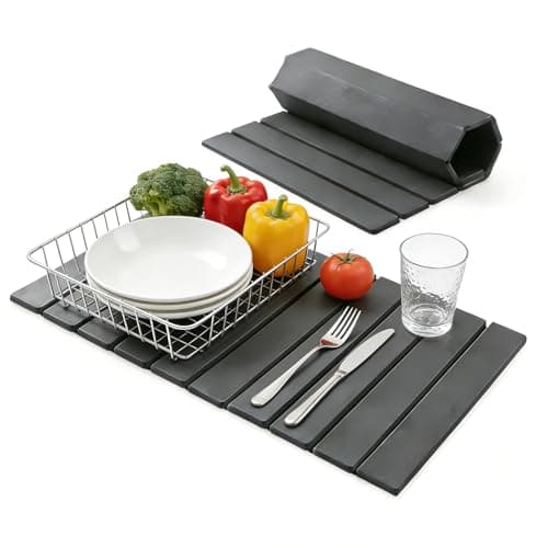 Large Stone Dish Drying Mat for Kitchen Counter, Foldable Diatomaceous Earth Drying Mat, Quick Water Absorbing Eco-Friendly Mat for Dishes, Dark Gray - Image 1