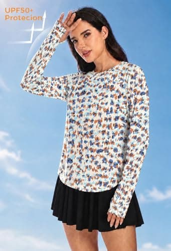 Alaroo Womens Workout Tops for Women Long Sleeve Sun Protection T Shirts Hiking Gym Running Yoga Blue Multicolor Camo L - Thumbnail 3