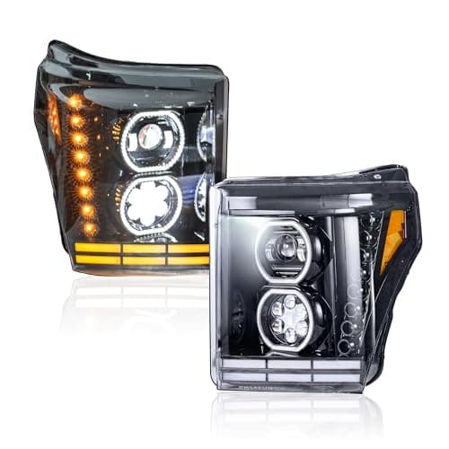 ROVEROLL Projector Led Headlights Assembly Compatible with Ford F250/F350/F450 2011-2016, w/Led Turn Signal, Led DRL, Side Marker, Plug & Play, CREE LED Chips, Passenger and Driver Side, Sleek Style