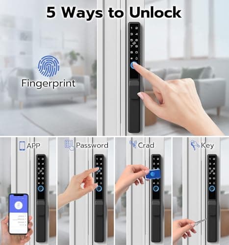 Anweller 2085 Mortise Sliding Glass Door Lock, Smart Fingerprint Code Keypad RFID Remote App Electronic Digital Biometric Safety Patio Door Double Hook Mortise Lock Set with Handle - Thumbnail 4