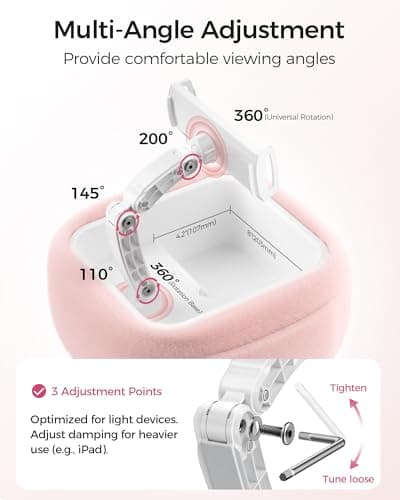 LULULOOK Tablet Pillow Stand, Compatible with iPad, iPhone and 4.7-14.6”Tablet, 360° Adjustable Kindle Pillow Stand for Bed with Ultra Fluffy Fabric & Snack Bowl (Snug Pink) - Thumbnail 4