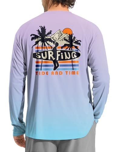 Pudolla Men's Sun Protection Long Sleeve Shirts UPF 50+ Fishing Swim Shirts Lightweight Quick Dry Rash Guard Hiking Shirts(Gradient Purple/Surfboard XXX-Large) - Image 1
