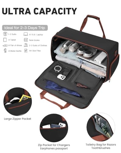 RJEU Convertible Garment Bags for Travel, 47L Garment Duffle bag for Hanging Clothes, 3 in 1 Suit Travel Bag for Business Trips with Shoulder Strap, Carry On Suit Luggage for Men,Blackbrown - Thumbnail 2