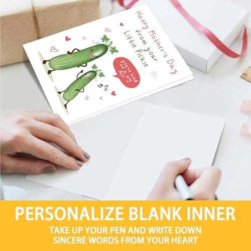 Qiyepbro Funny Pickle Pun Mother's Day Card, Humorous Mothers Day Cards Gifts for Mom, Happy Mothers Day from Your Little Pickle - Thumbnail 4