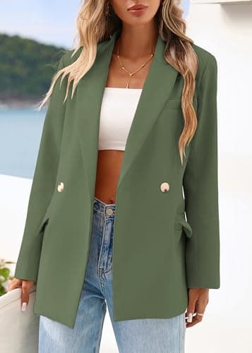 Lazysmile Blazers for Women Business Casual Long Sleeve Lapel Open Front Suit Jacket Office Work Clothes with Pockets Army Green - Thumbnail 6