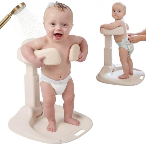 GROWNSY Baby Bath Stand for Babies 6 Months & Up, Foldable Baby Shower Stand for Infants and Toddlers, Adjustable Baby Shower Standing Support With Shower Holder