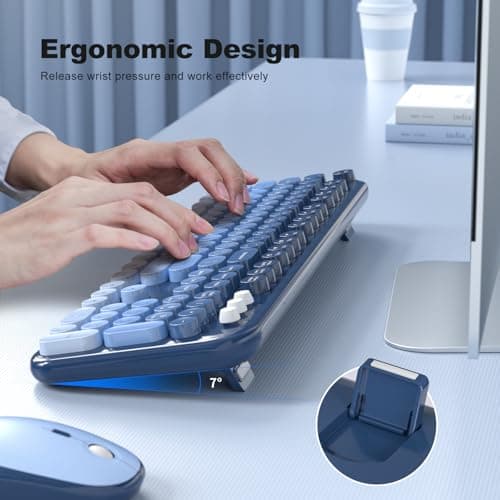 Atelus Wireless Keyboard and Mouse Combo, Typewriter Full Size Keyboard with Number Pad, Ergonomic Design for Windows PC Computer Laptop Desktop, Home and Office Use -Blue - Thumbnail 3
