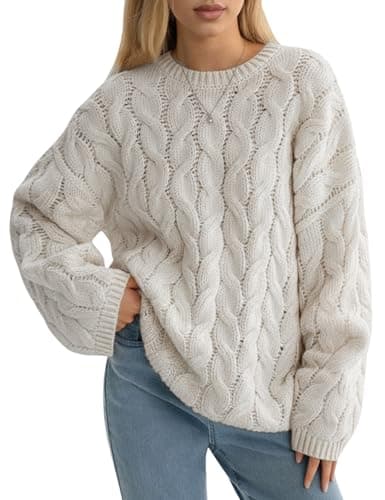 Wyeysyt Women's Oversized Cable Knit Sweater Crewneck 2025 Fall Chunky Pullover Sweaters Top Casual Loose Trendy Knit Outfit(Apricot,XL) - Image 1
