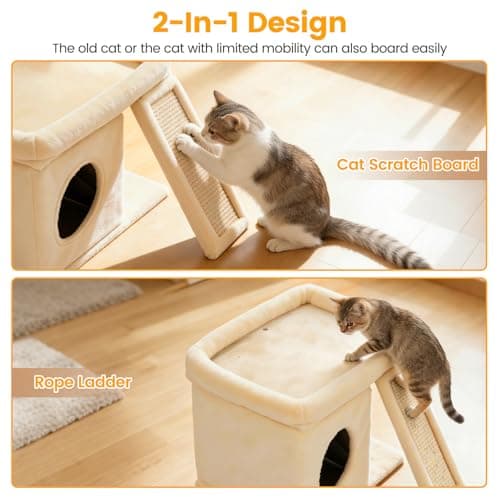 FURFAST Cat Tree, Compact Cat Tree for Small Spaces, Heavy Duty Cat Tower for Large Cats,Small Cat Tower with Cat Scratching Post & Bed, Cat Condo Climbing Furniture for Indoor Cats (Off-White) - Thumbnail 2
