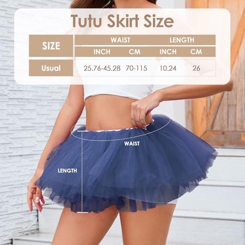 Women 5 Layers Tutu Fluffy Dance Ballet Bubble Skirt Puffy Elastic Tulle Short Skirts Halloween Christmas Costume Dark Blue - Thumbnail 2