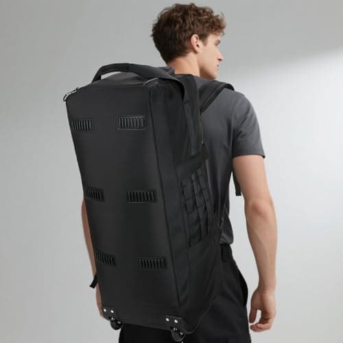 80L Waterproof Rolling Duffel Bag with Quick-Release Straps, Military Tactical Wheeled Foldable for Deployment Travel Camping Sports(Black) - Thumbnail 2